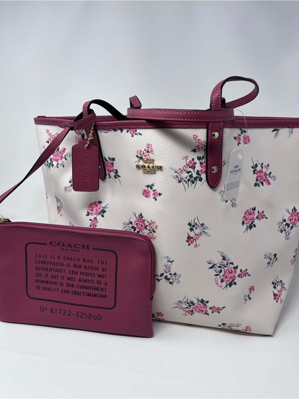 NWT Coach Cross Sketch Reversible Tea Rose Floral City Tote w/ Wristlet
